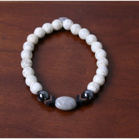 Rustic Cuff Hematite, Magnesite Stone Beaded Stretch Bracelet - Picture 1 of 3